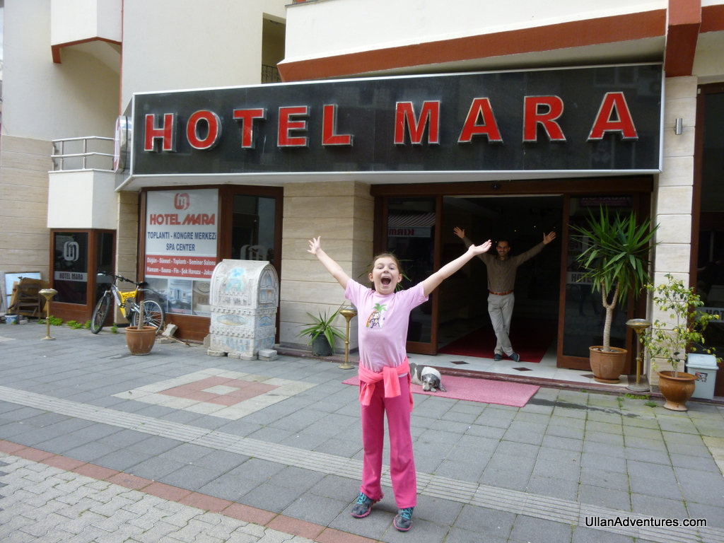 We found Hotel Mara downtown. Love the guy in the doorway!